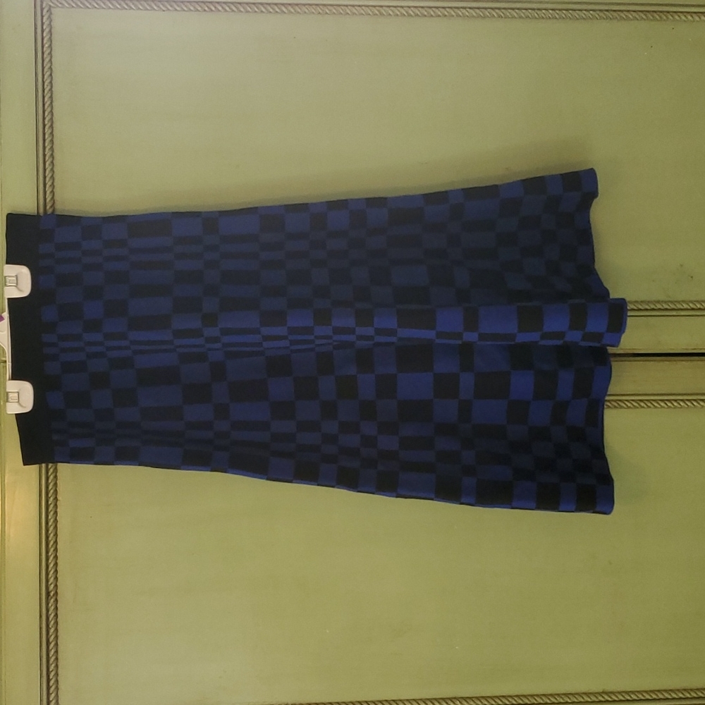 Womens Sweater Midi-skirt blue and black square checkerboard a-line skirt